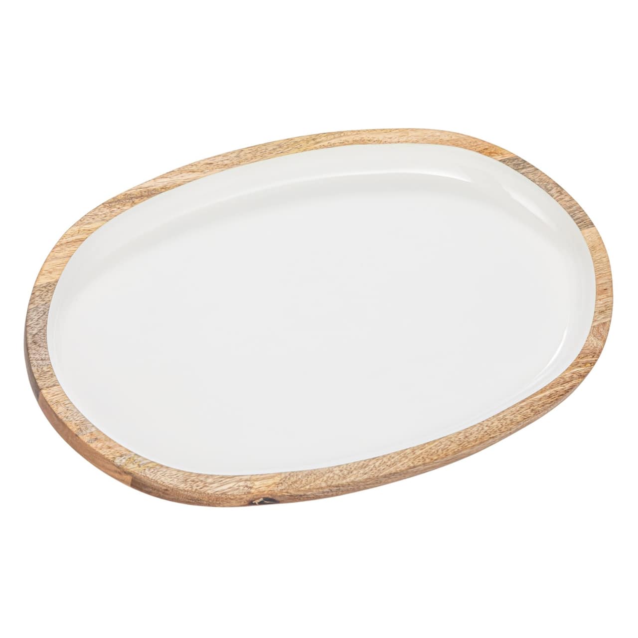 Hello Honey® 18" White Oval Enameled Mango Wood Tray